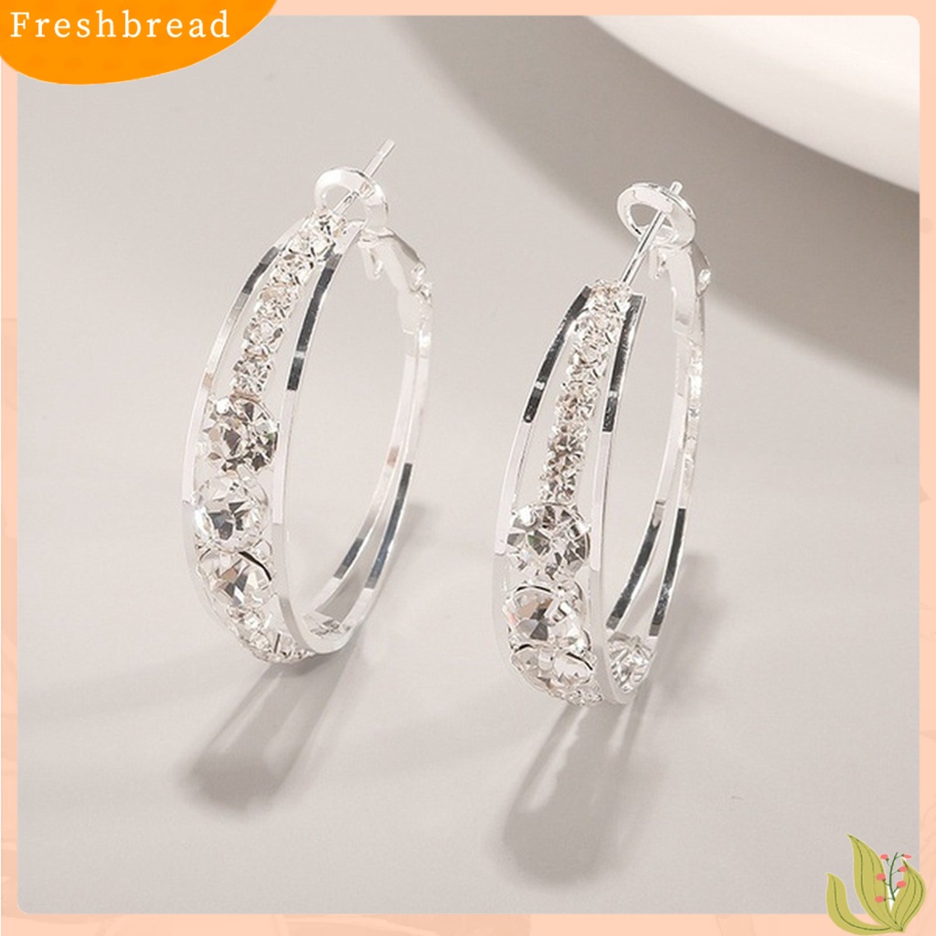 &lt; Freshbread &gt; Anting Wanita Berlian Imitasi Berkilau Menarik Hias Hoop Earrings Perhiasan Tindik Untuk Pesta