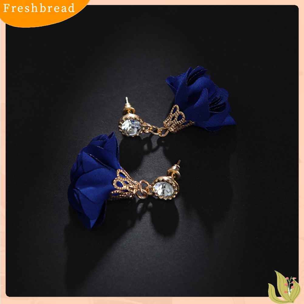 &lt; Freshbread &gt; Vintage Kain Bunga Berlian Imitasi Liontin Anting Wanita Ear Studs Dekorasi Pesta