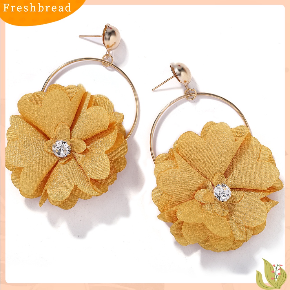 &lt; Freshbread &gt; Fashion Wanita Berlian Imitasi Bunga Bulat Menjuntai Ear Drop Earrings Perhiasan Hadiah