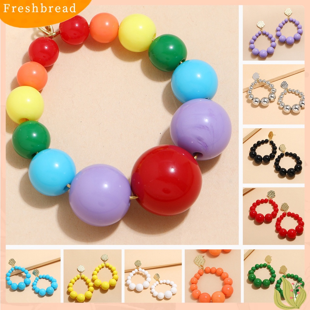 &lt; Freshbread &gt; 1pasang Anting Pejantan Bola Warna Vibrant Tekstur Berlebihan Full Color Daily Wear Manik-Manik Plastik Wanita Stud Earrings Pakaian Sehari-Hari