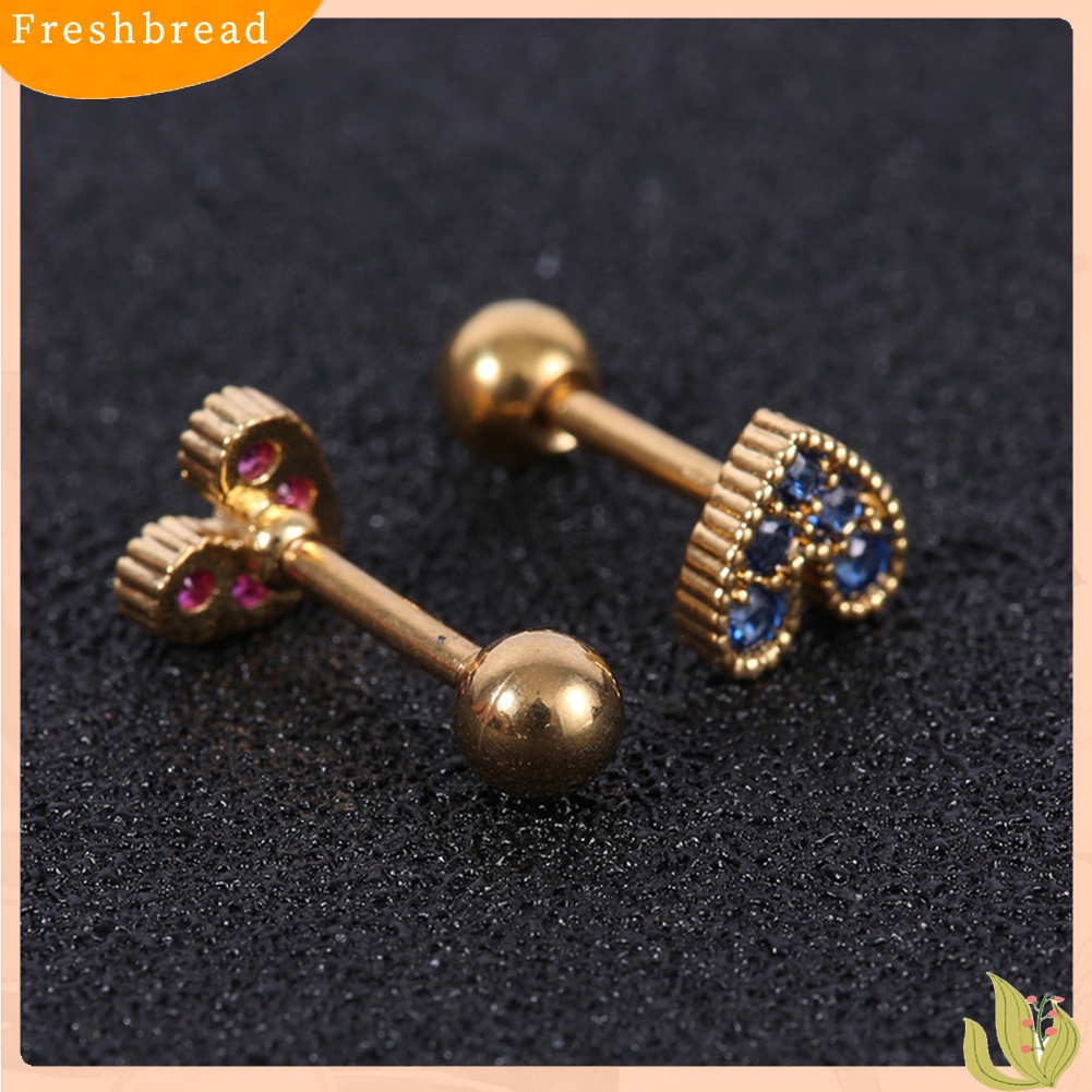 &lt; Freshbread &gt; 1Pc Wanita Berlian Imitasi Hias Jantung Telinga Stud Anting Tindik Tulang Rawan Perhiasan