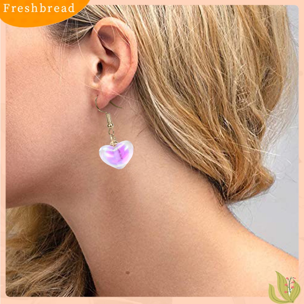 &lt; Freshbread &gt; 1pasang Anting Wanita Indah Pengerjaan Halus Eye-catching Electroplating Nyaman Dipakai Berdandan Tahan Luntur Wanita Akrilik Jantung Kait Drop Earrings