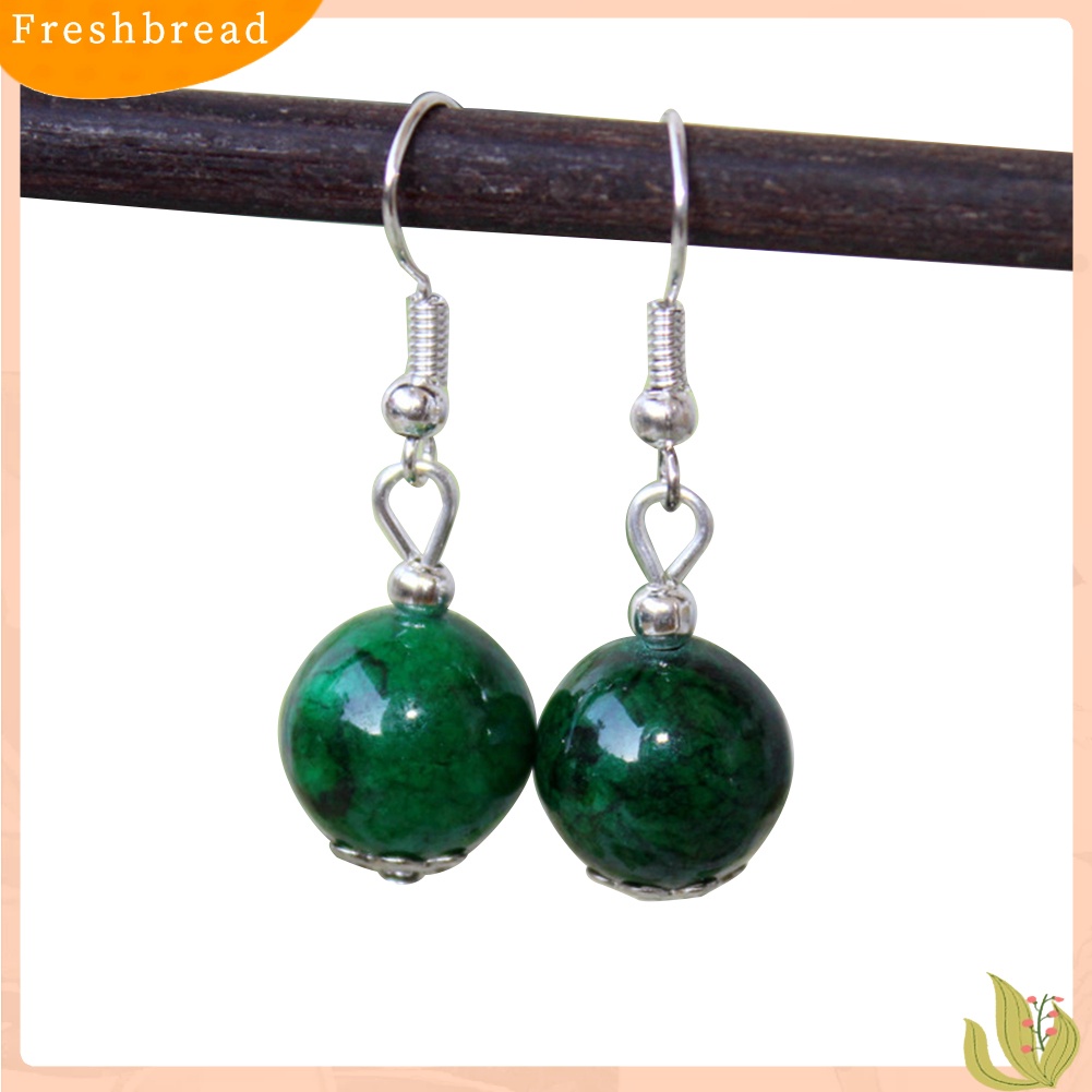 &lt; Freshbread &gt; Etnik Wanita Bulat Faux Turquoise Beads Menjuntai Drop Hook Anting Perhiasan Hadiah