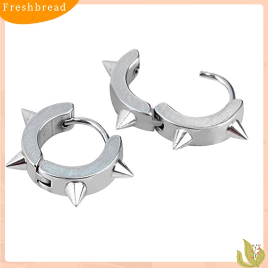 &lt; Freshbread &gt; Unisex Baja Titanium Punk Rivet Ear Studs Spike Hoop Huggie Piercing Earrings