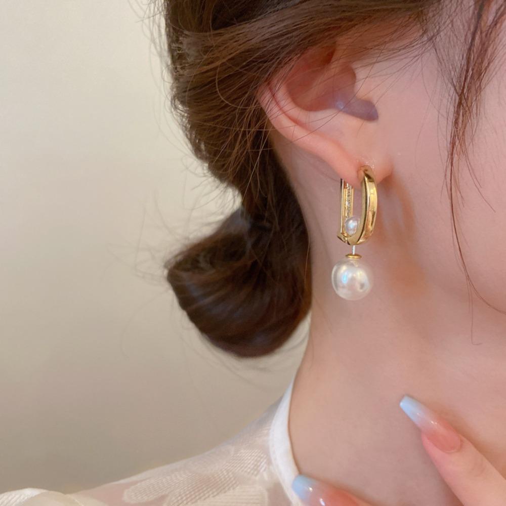 Needway Wanita Anting Hoop Pesta Perhiasan Peri Fashion Surat D Ceative Vintage Pearl Ear Stud