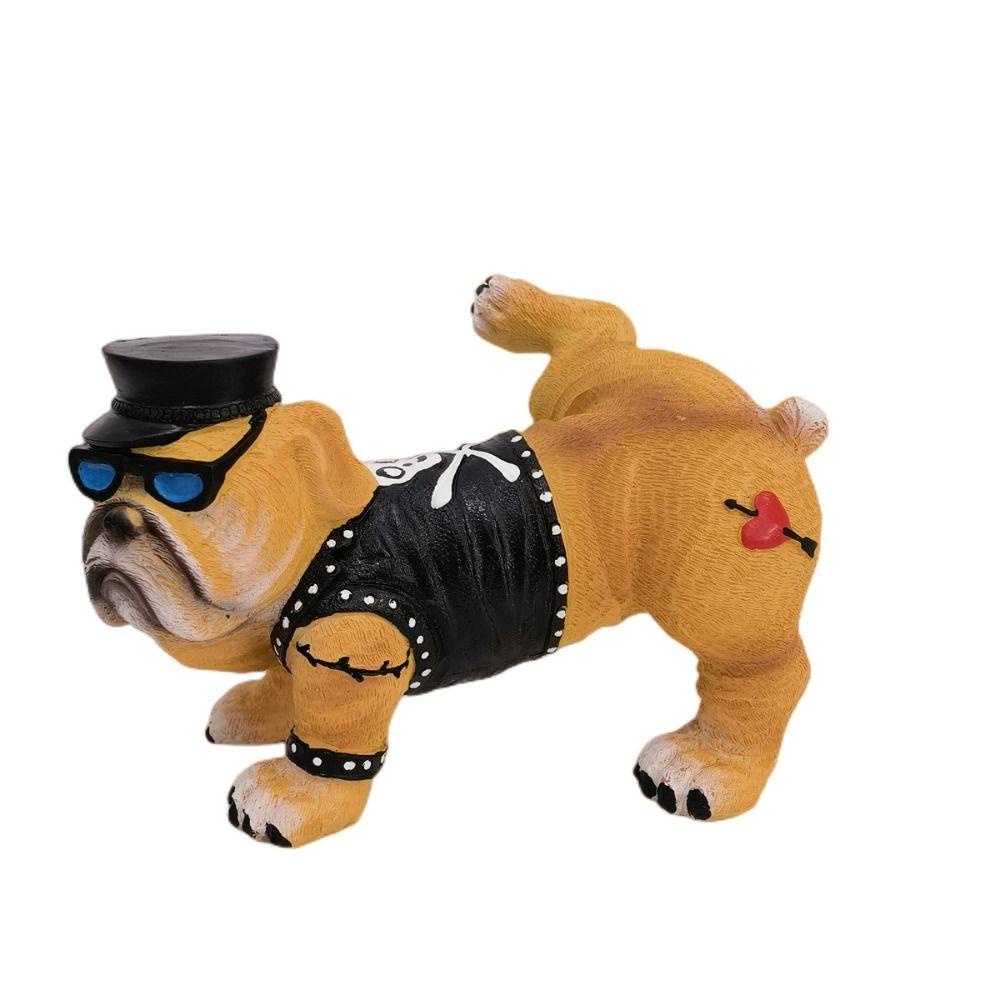 [Elegan] Bulldog Patung Resin Halaman Lucu Dengan Kacamata Hitam Untuk Dekorasi Taman Patung Hewan Outdoor