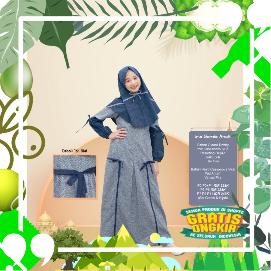 NIBRAS GAMIS ANAK IRIS,IRIS GAMIS ANAK,GAMIS ANAK MUSLIM WANITA/ edisi lebaran2023