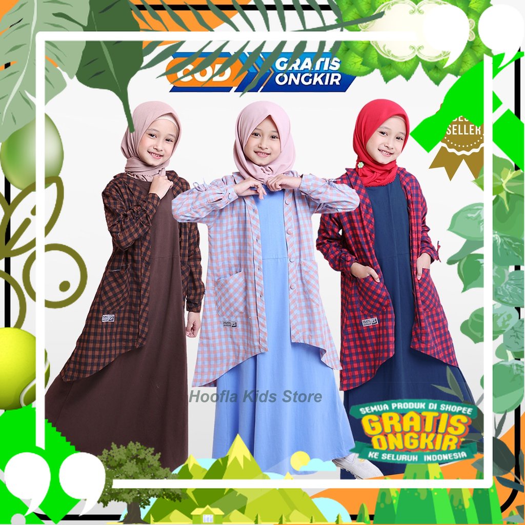 Misora Set Inner Outer Anak Perempuan Cewek Hoofla Kids (Inner Gamis Lengan Tangan Pendek & Outer Ta