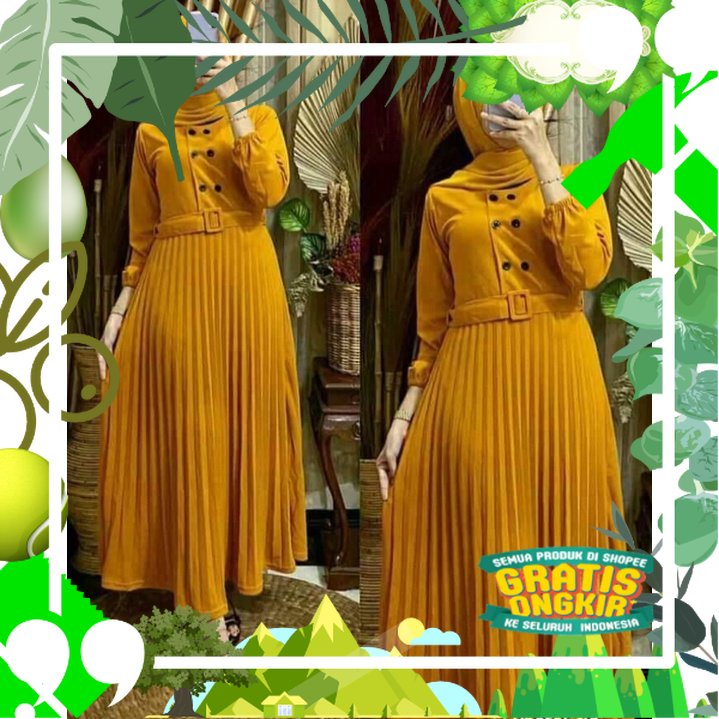 One Set Baju Gamis Plisket Sabuk Hidup Plus Kerudung / Gamis / Baju Gamis Terbaru 2022 / Baju Gamis 