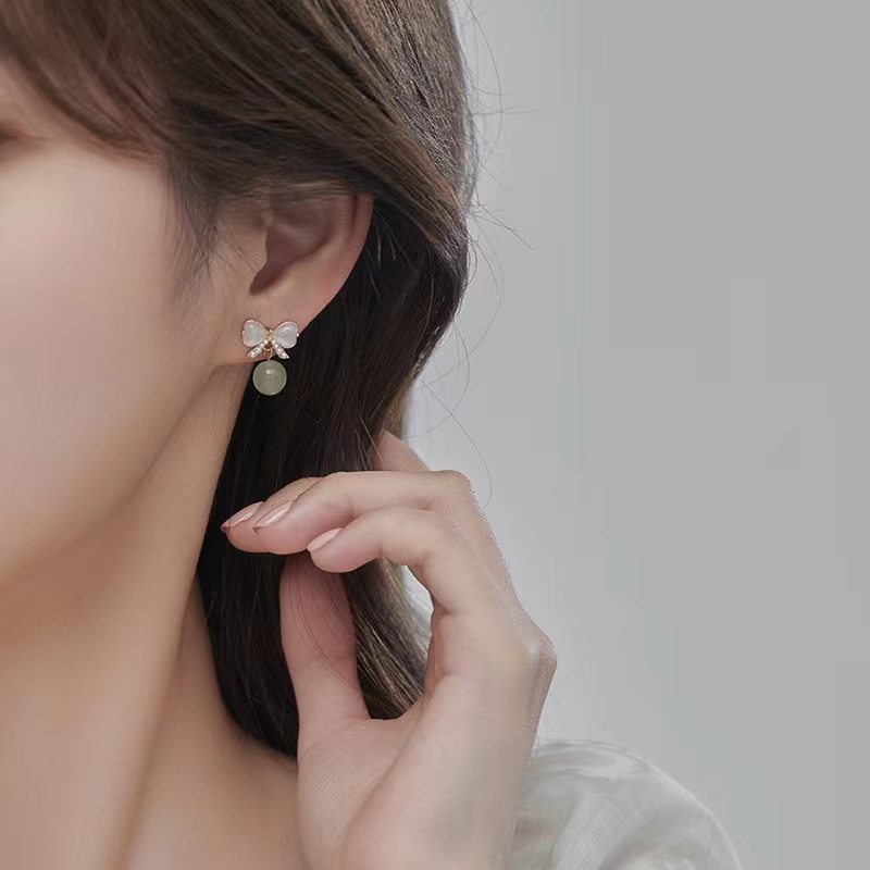 Ikatan Simpul Opal Batu Telinga Studs Wanita Ins Segar Kelas Tinggi Elegan Anting Fashion Earring Hadiah