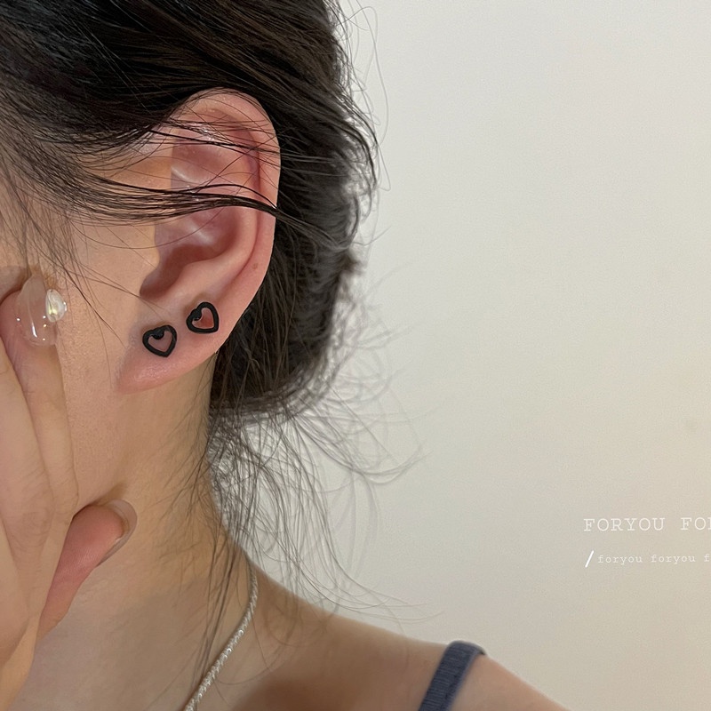Roselife 1 Pc Punk Perak Baja Titanium Berongga Jantung Sekrup Anting Untuk Wanita Gadis Chic Bola Bulat Jantung Double-end Stud Earring Piercing Tulang Telinga Perhiasan Aksesoris