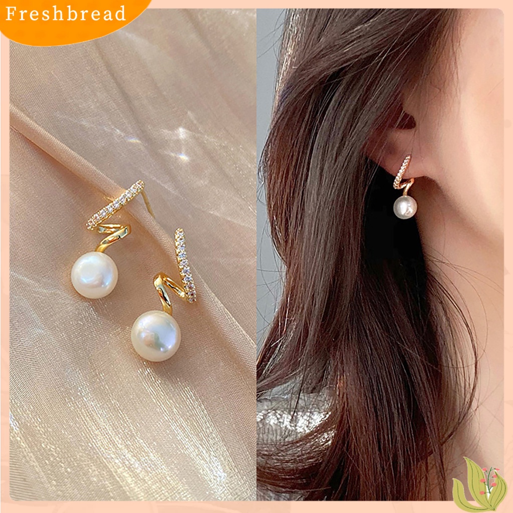 {In Stock} 1pasang Anting Pejantan Memutar Berlian Imitasi Perhiasan Gaya Korea Mutiara Imitasi Stud Earrings Jewelry Hadiah