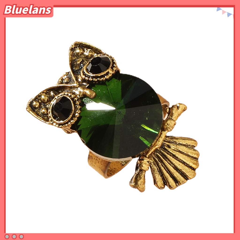 {In Stock} Cincin Wanita Hias Menggemaskan Hadiah Lucu Burung Hantu Hijau Berlian Imitasi Cincin Perhiasan Aksesoris