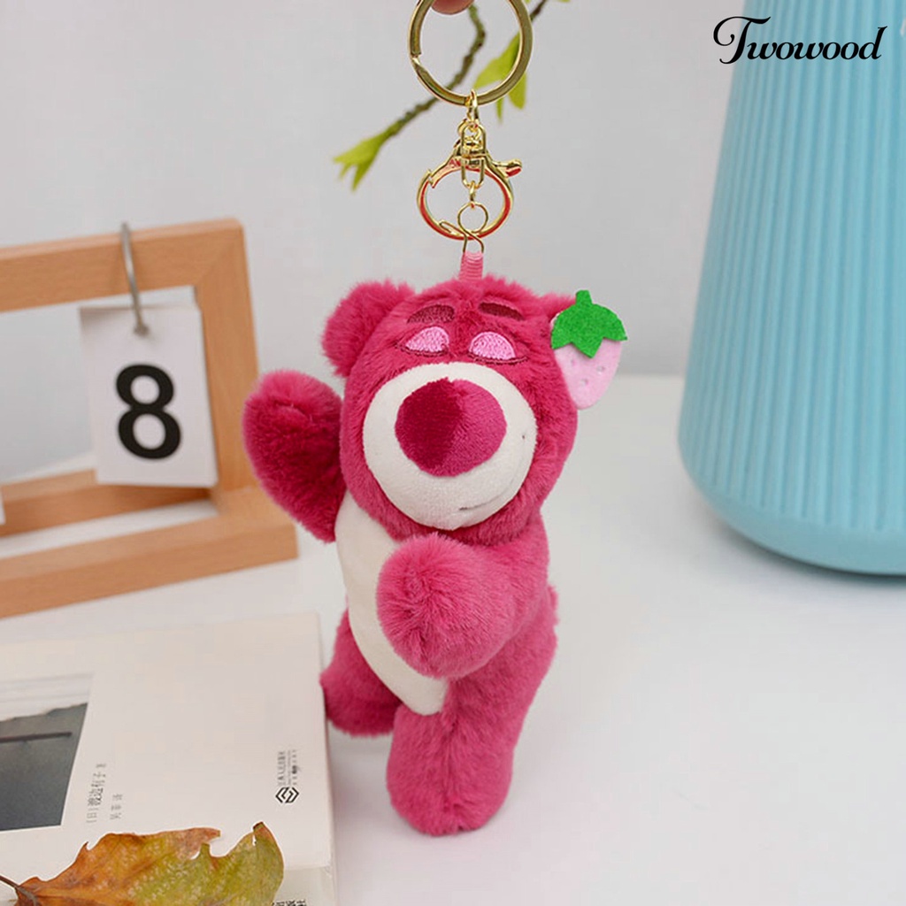 Twowood Gantungan Kunci Beruang Liontin Kartun Sprawled Lazy Bear Sweet Color Antikarat Keys Storage Strawberry Shoulder Bag Decoration Bear Mainan Mewah Mobil Decor Stuff