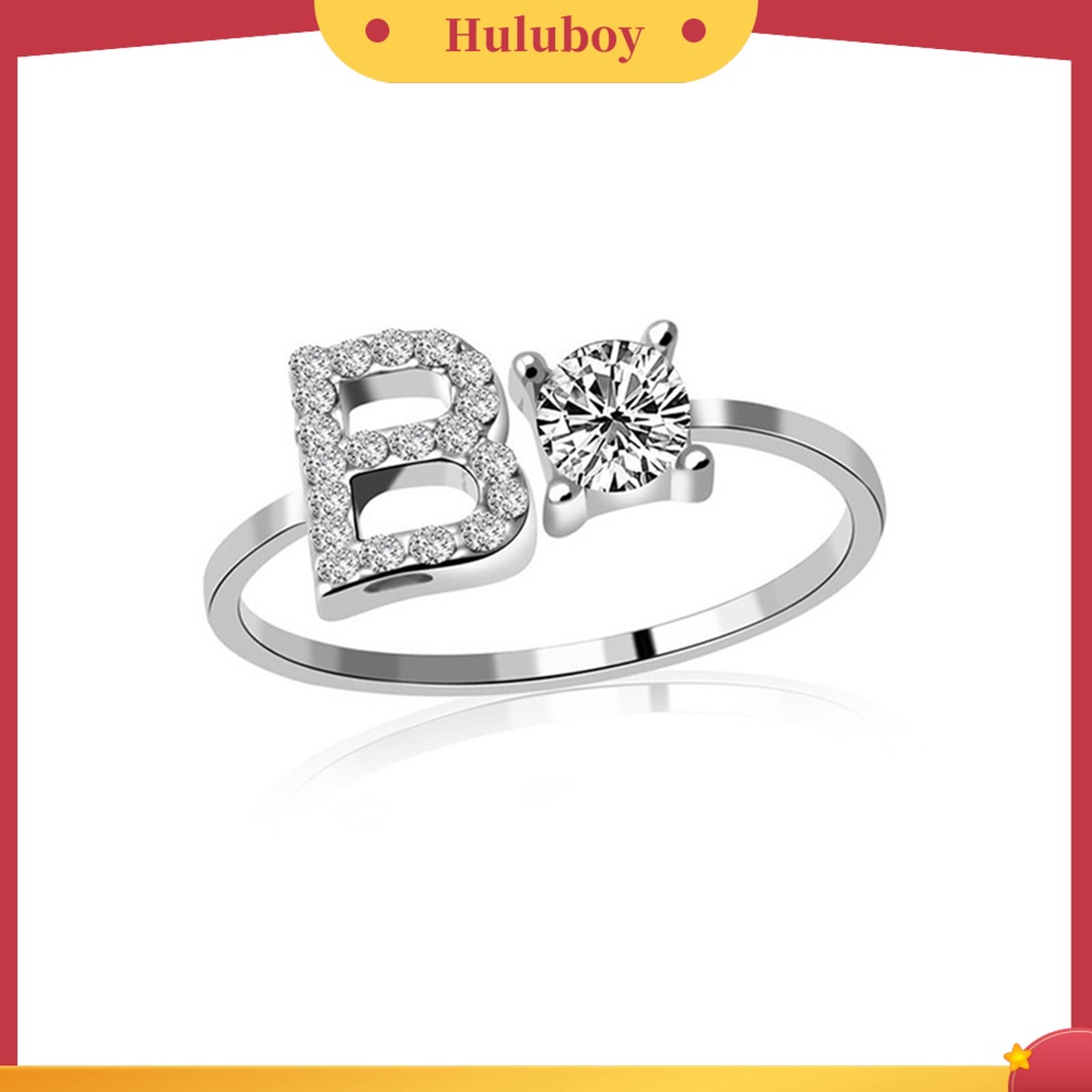 {Ready Stock} Cincin Terbuka Indah Dapat Disesuaikan Warna Silver Adjustable Huruf Alfabet Perhiasan Wanita Untuk Pesta