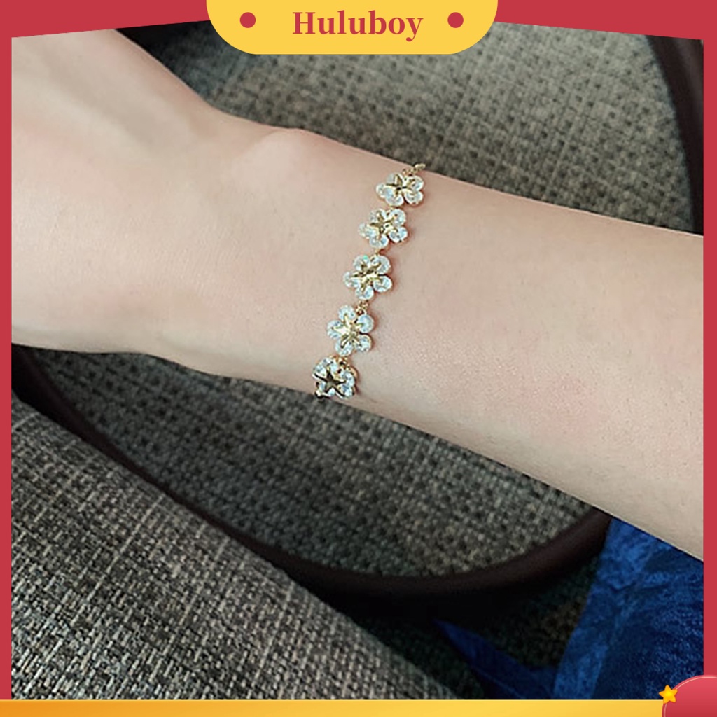 {Ready Stock} Rantai Perhiasan Hadiah Indah Dekorasi Wanita Emas Lima Bunga Gelang Untuk Harian