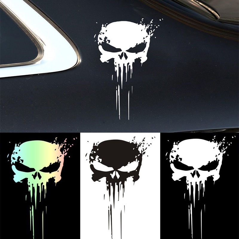 Vinyl Tahan Air Mengerikan Bentuk Tengkorak Universal Perekat Diri Mobil Motor Dekorasi Kepribadian DIY Punisher Tengkorak Darah Stiker Skull Reflektif Mobil Stiker Decal