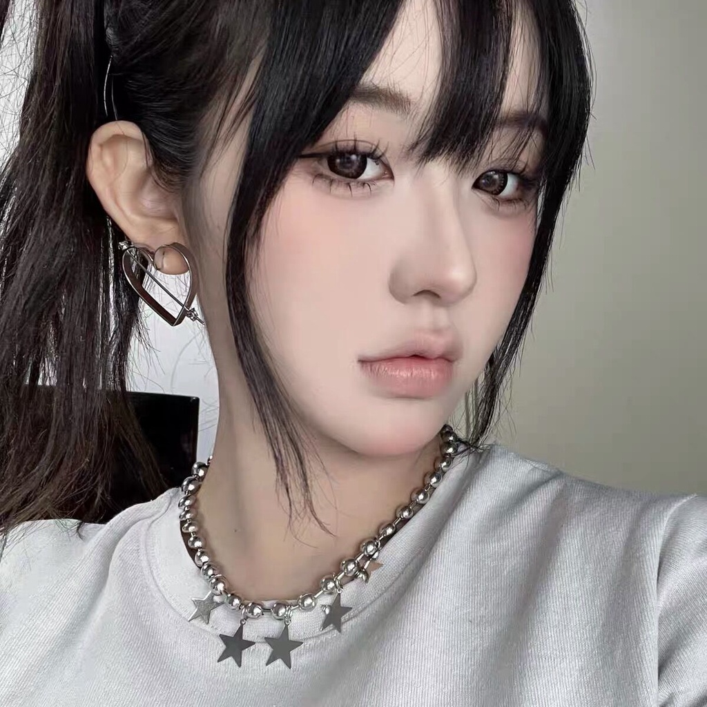 Y2k Hip Hop Reflektif Simulasi Mutiara Panas Keren Gadis Manik-Manik Rantai Minimalis Trendi Bintang Liontin Kalung Korea Fashion Perhiasan Sederhana Pesta Permata Untuk Wanita