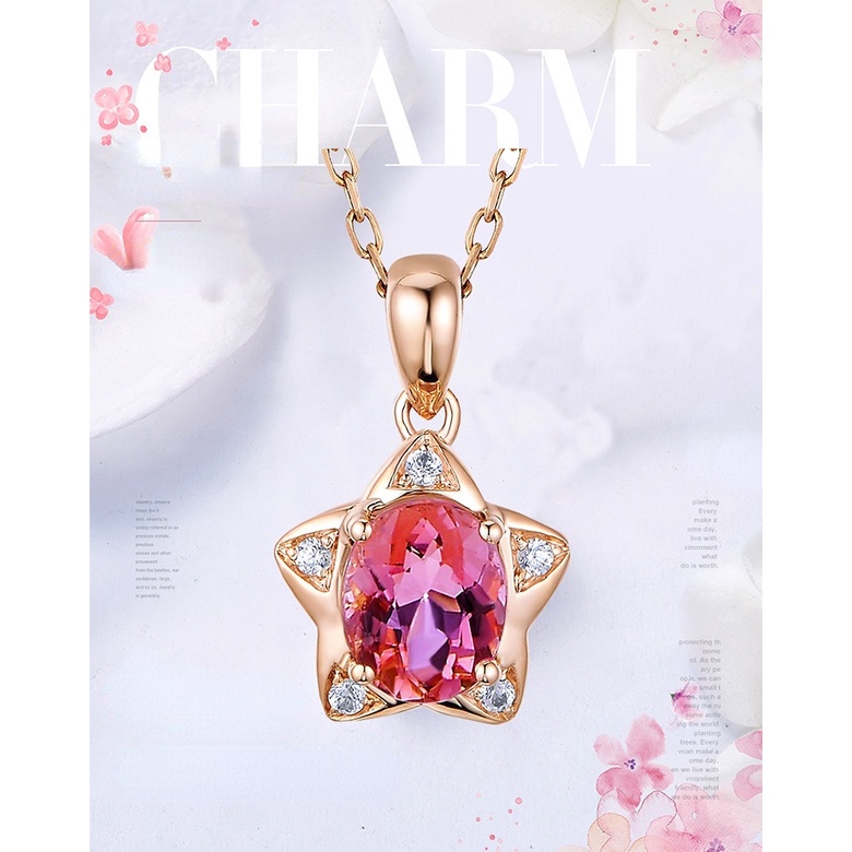 Goldkingdom Aksesoris Perhiasan Fashion Ready Stock 1karat Merah Tourmaline Liontin Berlapis Rose Gold Kalung Wanita Perhiasan Warna-Warni