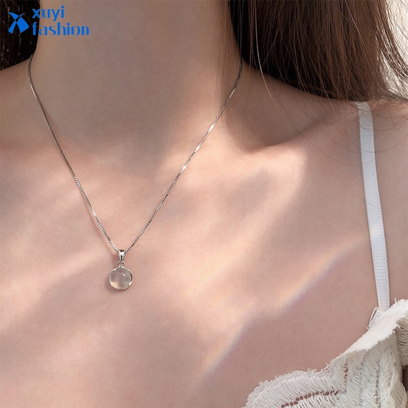 Kalung Liontin Permata Giok Putih Choker Rantai Silver Simple Untuk Aksesoris Perhiasan Wanita