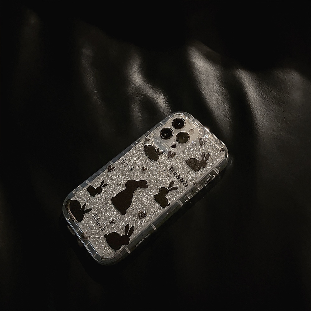 IPHONE Kartun Kelinci Siluet Casing Ponsel Transparan TPU Soft Cover Dengan Film Glitter Untuk Iphone11 12 13 14 PLUS PRO MAX