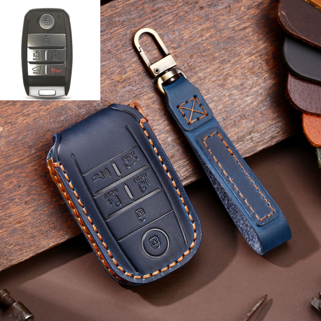 Kulit Asli 6tombol Fob Kunci Mobil Remote Smart Key Case Pelindung Cover Kompatibel Dengan Kia Sedona Grand Carnival 2015 2019