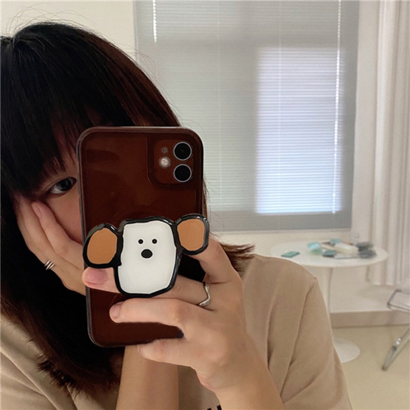 IPHONE Case Holder Ponsel Anjing Doodle Kartun Lucu Lembut TPU Transparan Coklat Cover Untuk Iphone7 8 PLUS X XR XS 11 12 13 14 MINI PRO MAX SE 2020