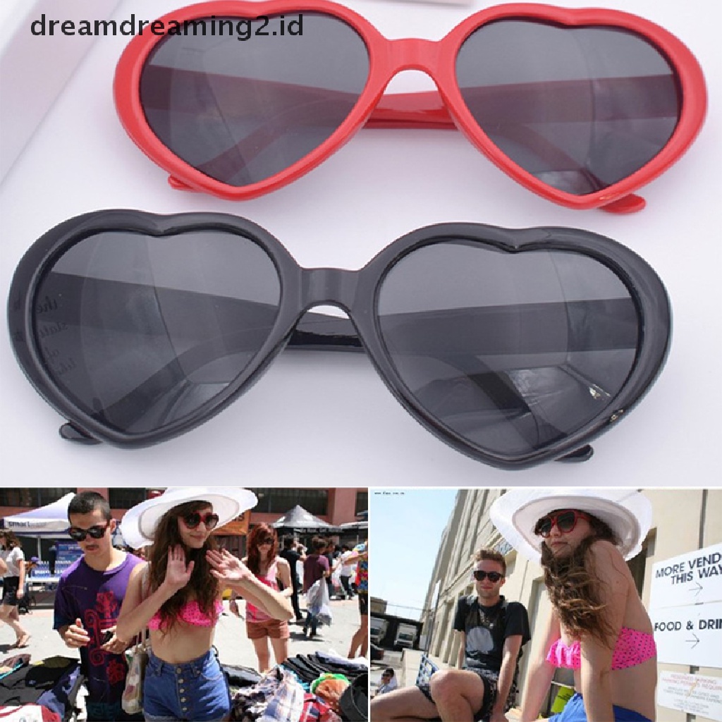 (hot) Fashion Love Bentuk Hati Wanita Kacamata Hitam Melindungi Mata Praktis Unisex Eyewear//