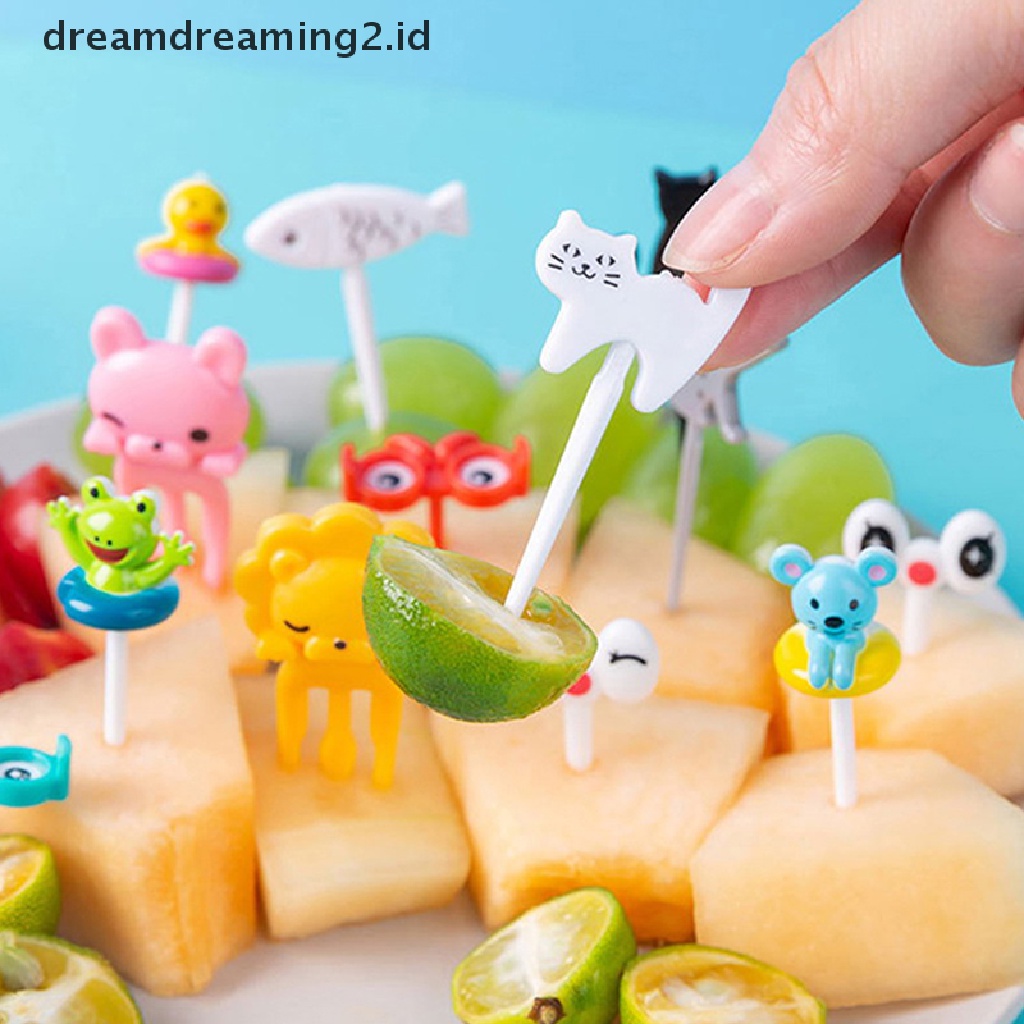 (hot) Garpu Buah Hewan Mini Kartun Anak Snack Kue Dessert Makanan Tusuk Gigi Buah//