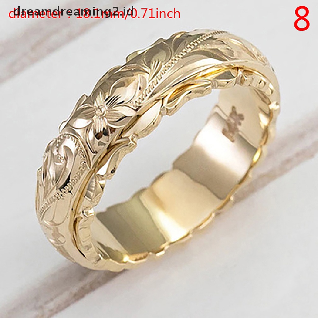 (hot) Indah Wanita Cincin Emas 14 K Gantung Cincin Bunga Terukir Hadiah Anniversary//