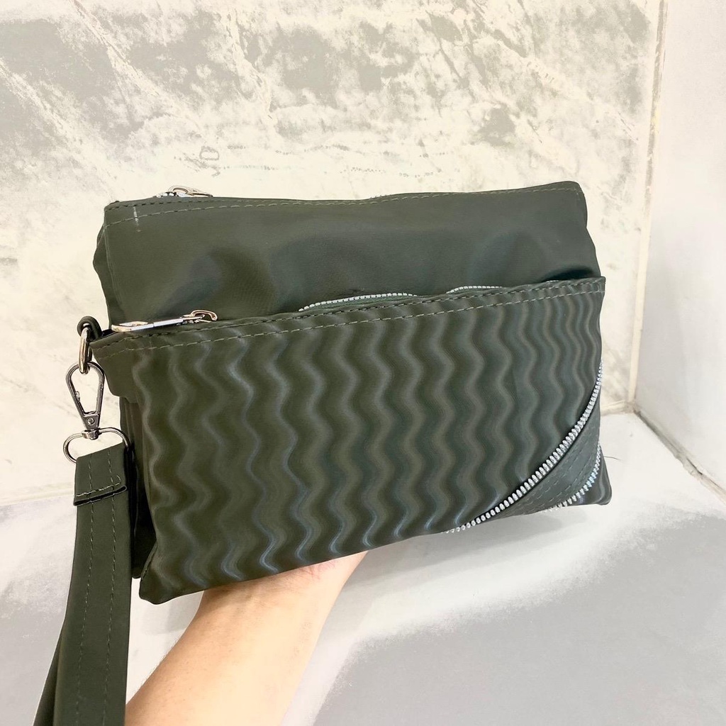 Akaci Tas Wanita Selempang pouch 09-8058 Jema 4 ruang Terbaru Nilon Salur bisa tenteng kerja hangout cewek ibu