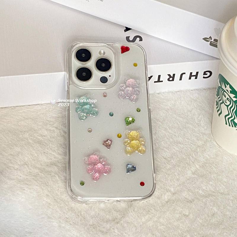 Cute Glitter Candy 3D Cute Bear Soft TPU Case Untuk Iphone14 13 12 11 Pro MAX Plus Casing Hp Mini Penutup Belakang Untuk iPhone X XS MAX XR 7 8 Plus SE 2022 2020