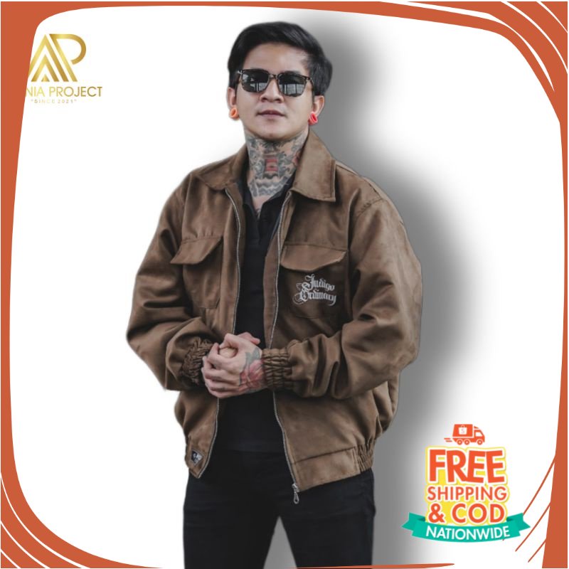 PROMO BIG SIZE JAKET BOMBER JUMBO/ Bomber Jacket Pria Indigo / Flight Jacket Suede Jumbo Size L - XL