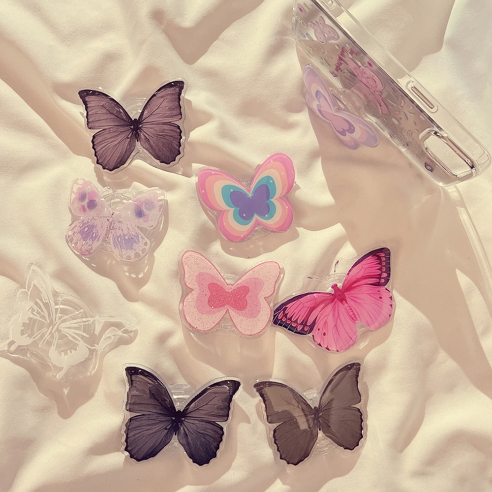 Ins Korea Lucu 3D Butterfly Bracket Phone Grip Tok Griptok Holder Ring Untuk iPhone Aksesoris Phone Stand Holder Hadiah Gadis