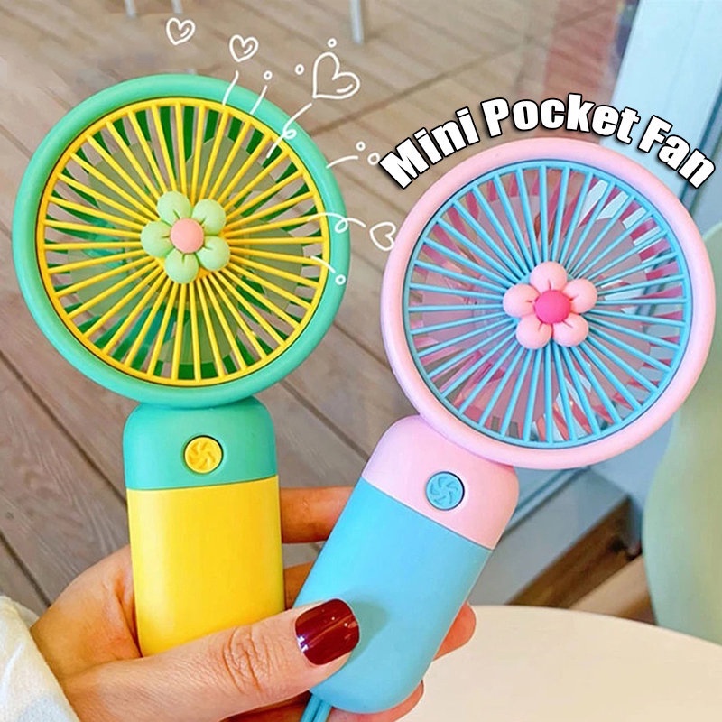 4warna Kipas Genggam Adjustable Bunga Portabel Lucu Dengan Lanyard/USB Rechargeable Mini Electric Fans