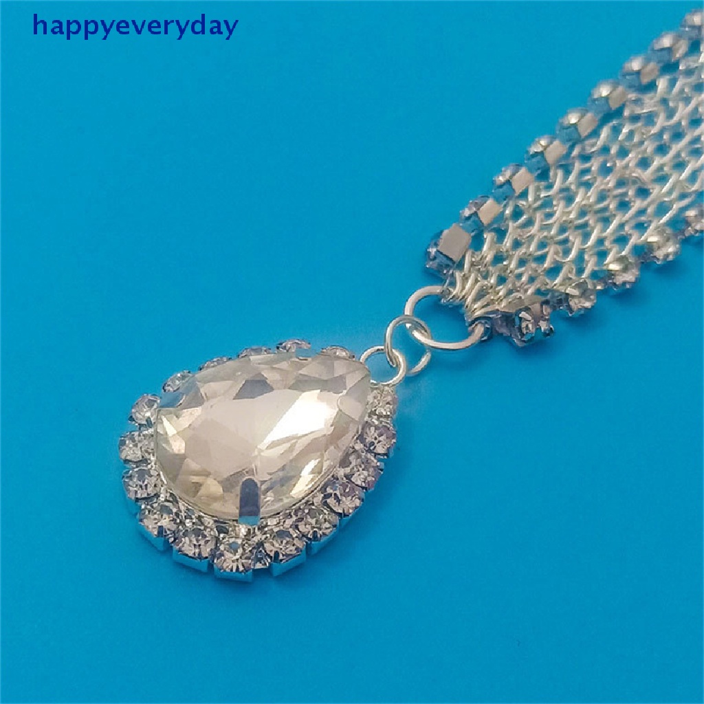 [happy] Kristal Dahi Kalung Wanita Kristal Rumbai Rambut Rantai Tiara Water Drop Hair [ID]