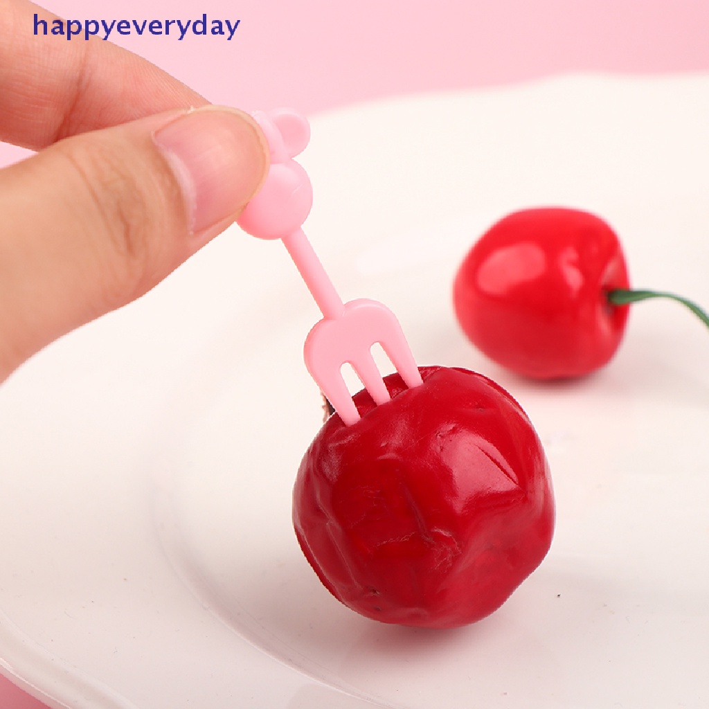 [happy] 10pcs Anak Garpu Buah Dessert Tusuk Gigi Reusable Lunch Prasmanan Picks Stick [ID]