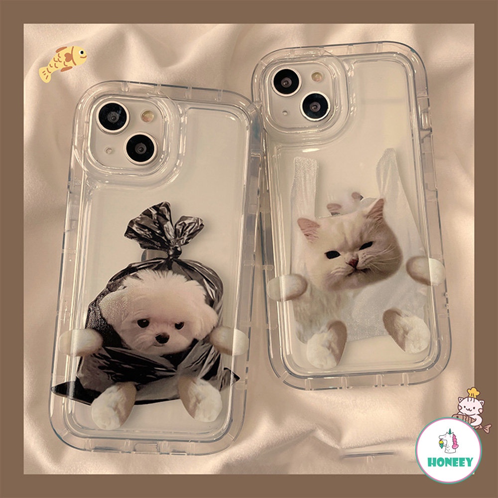 IPHONE Tas Plastik Lucu Transparan Mewah Penutup Ponsel Kucing Anjing Untuk Iphone14 11 12 13 Pro Max Shockproof Shell Untuk Iphone14 Case