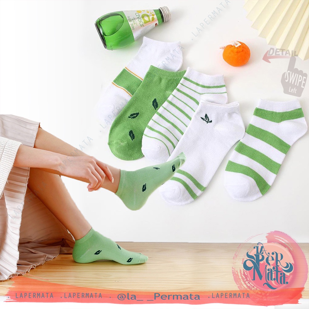 Kaos Kaki Wanita Motif GREEN LEAF Series Women Socks Murah - LPM Shop