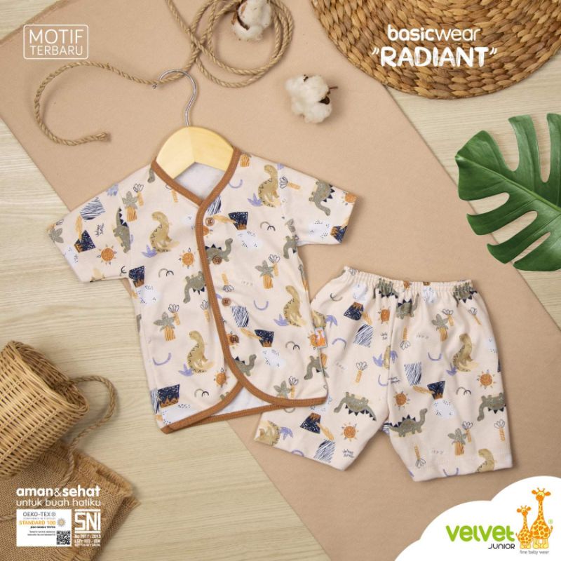 Setelan Kancing Depan Pendek Velvet Junior Perlengkapan Pakaian Bayi One Set Baju dan Celana By Mallpompaasi