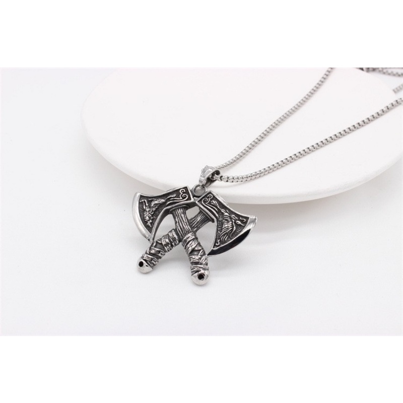 [X C Kalung] Pria Kalung Viking Tomahawk Baja Titanium Liontin Hip Hop Punk Gothic Vintage Fashion Perhiasan Aksesoris