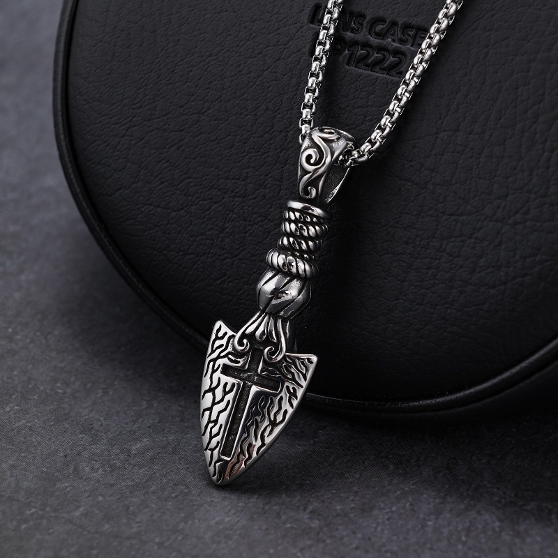 [Z H Perhiasan] Vintage Nordic Viking Cross Tombak Hip Hop Liontin Pria Dan Wanita Fashion Stainless Steel Kalung Punk Pesta Rock Perhiasan Aksesoris