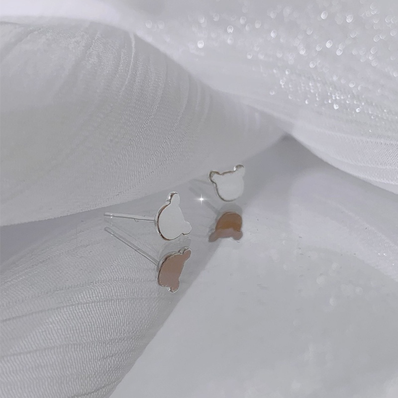 Papaozhu Korea Lucu S925 Perak Beruang Kecil Stud Anting-Anting Untuk Wanita Gadis Lucu Anti Alergi Anting-Anting Fashion Telinga Perhiasan Aksesoris