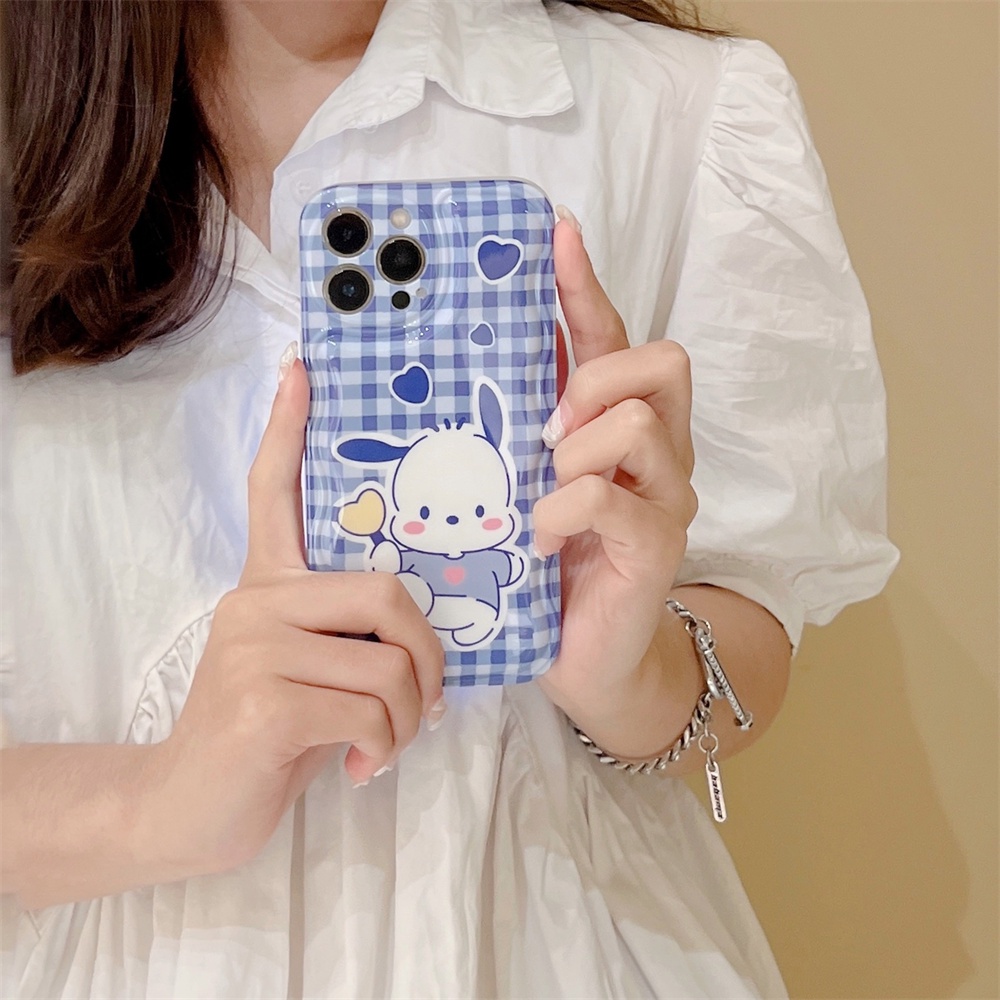 IPHONE Ins Biru Diperiksa Pacha Anjing Cek Gelombang Desain Hitam Dan Putih Casing Ponsel Untuk Iphone14 14Pro 11 12 13 Pro Max Case Soft Shell TPU Cover Pelindung