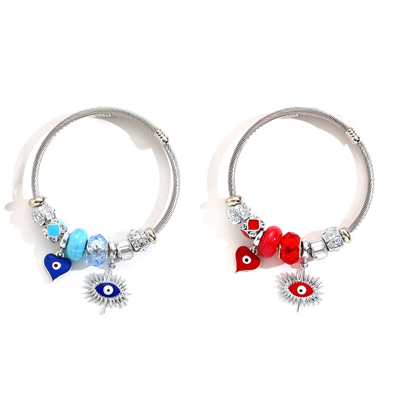 XiaoboACC DIY Stainless Steel Anti-Alergi Evil's Eye Liontin Terbuka Adjustable Charm Gelang