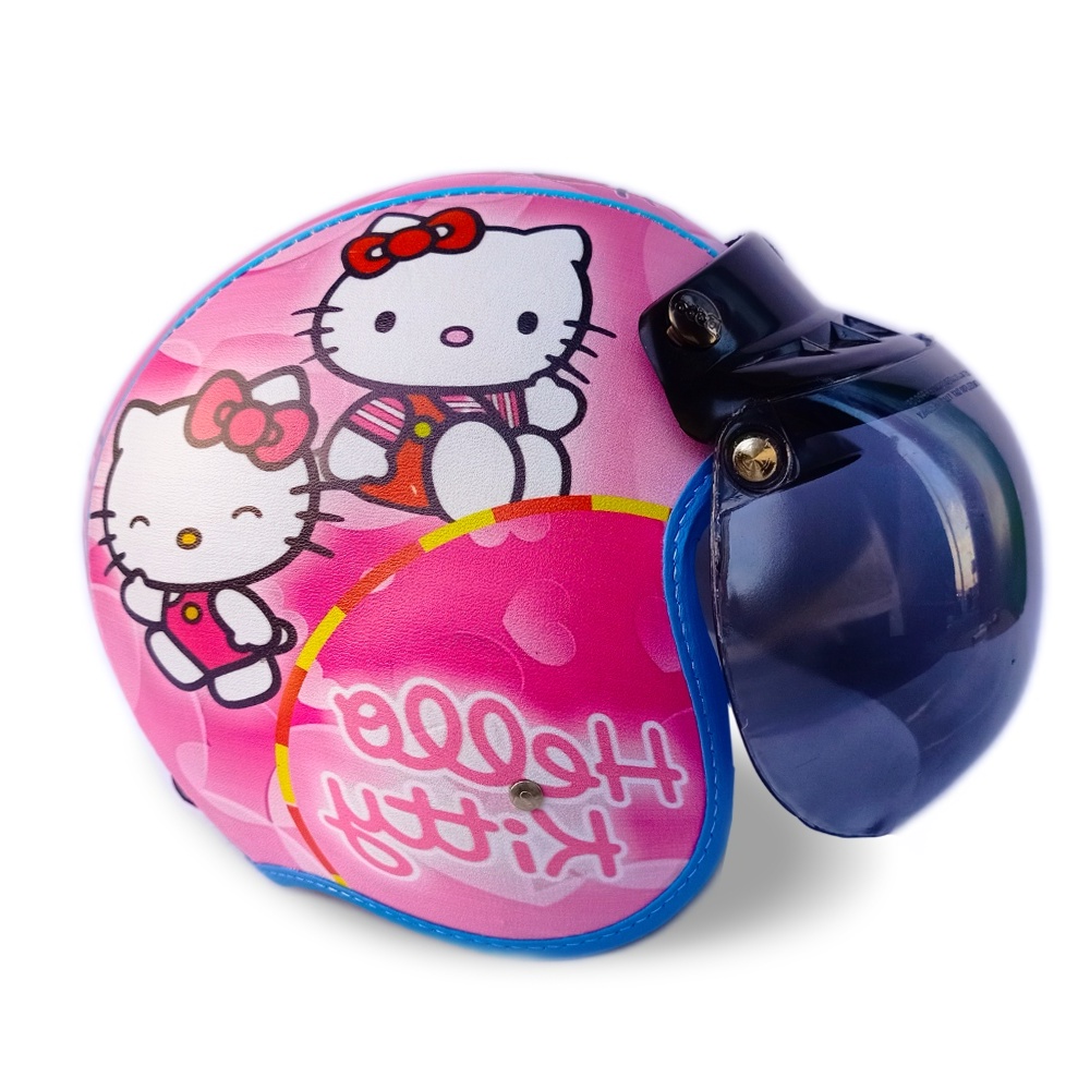 Helm Bogo Anak Pilot Garis Usia 6-10 Tahun Karakter Hello Kitty Kecil Ringan