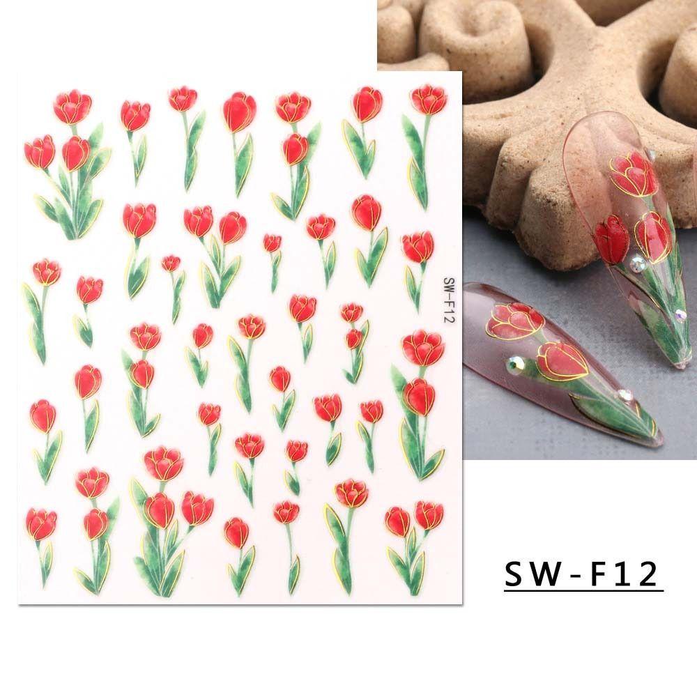 Mxbeauty Stiker Kuku Tulip Fashion Daun Ins Style Dekorasi Kuku Jepang