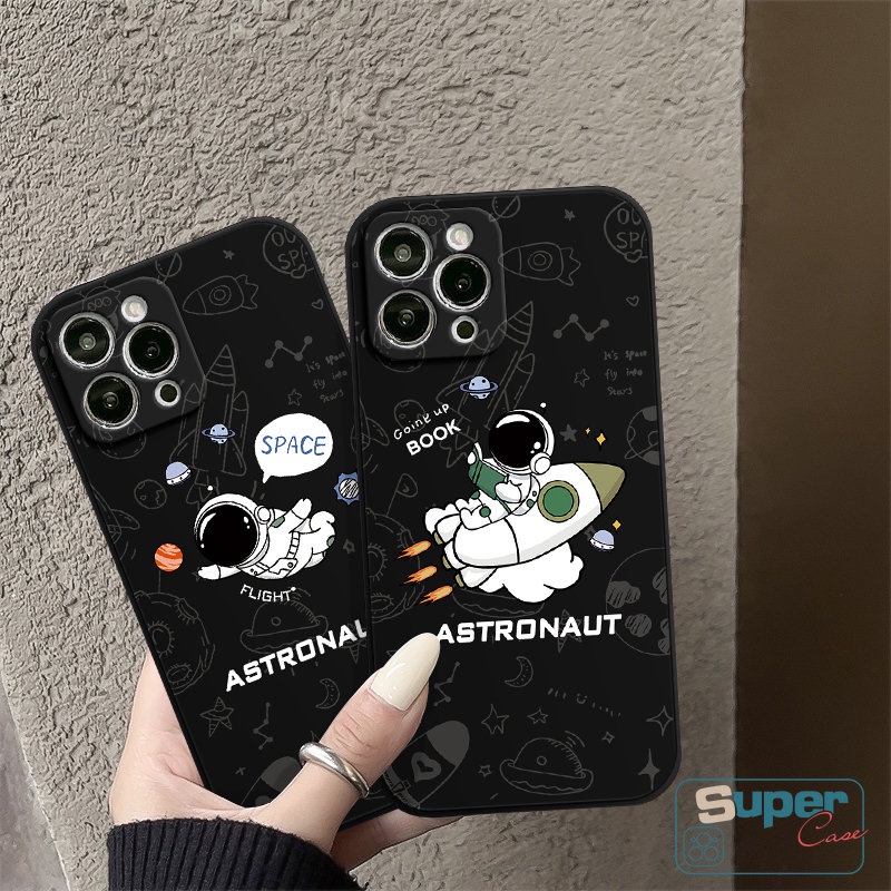 Casing NASA Kartun Yang Indah Kompatibel Untuk iPhone 7Plus 13 11 14 12 Pro Max XR 6 7 8 6S Plus X XS Max SE 2020 Kartun Mode Ruang Astronot Tepi Lurus Tpu Soft Cover