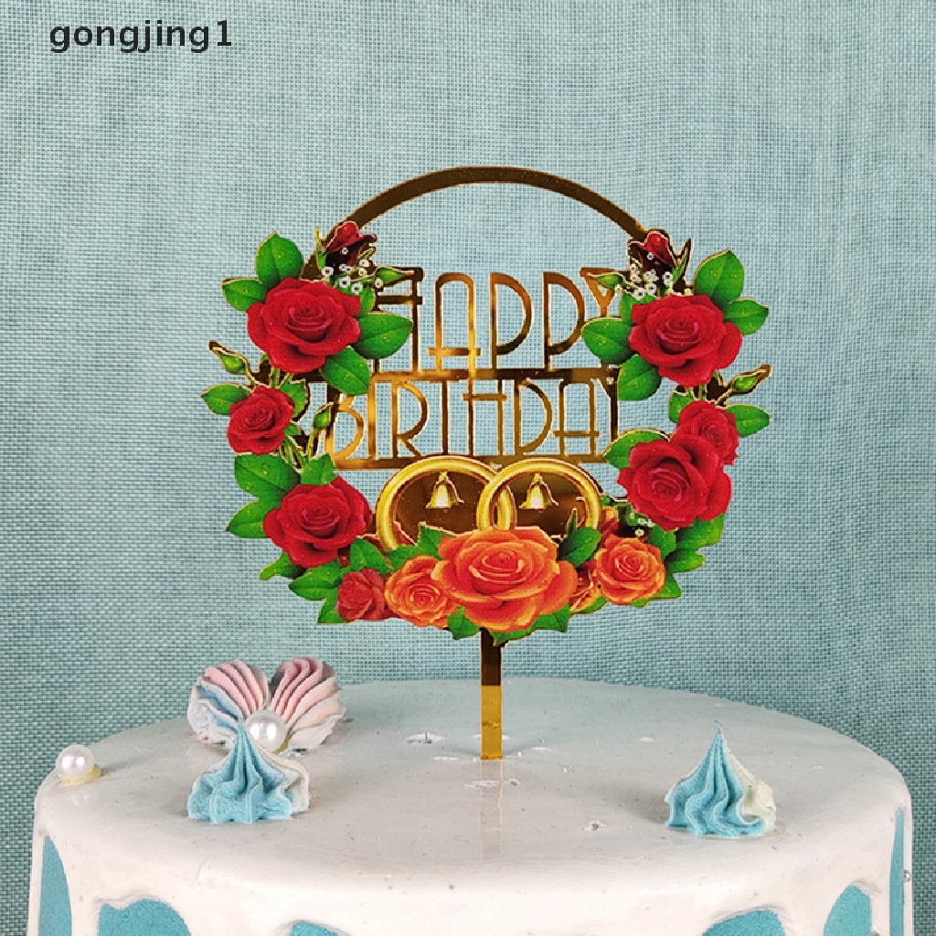 Ggg Bunga Happy Birthday Cake Topper Hiasan Kue Akrilik Untuk Dekorasi Kue Ulang Tahun ID