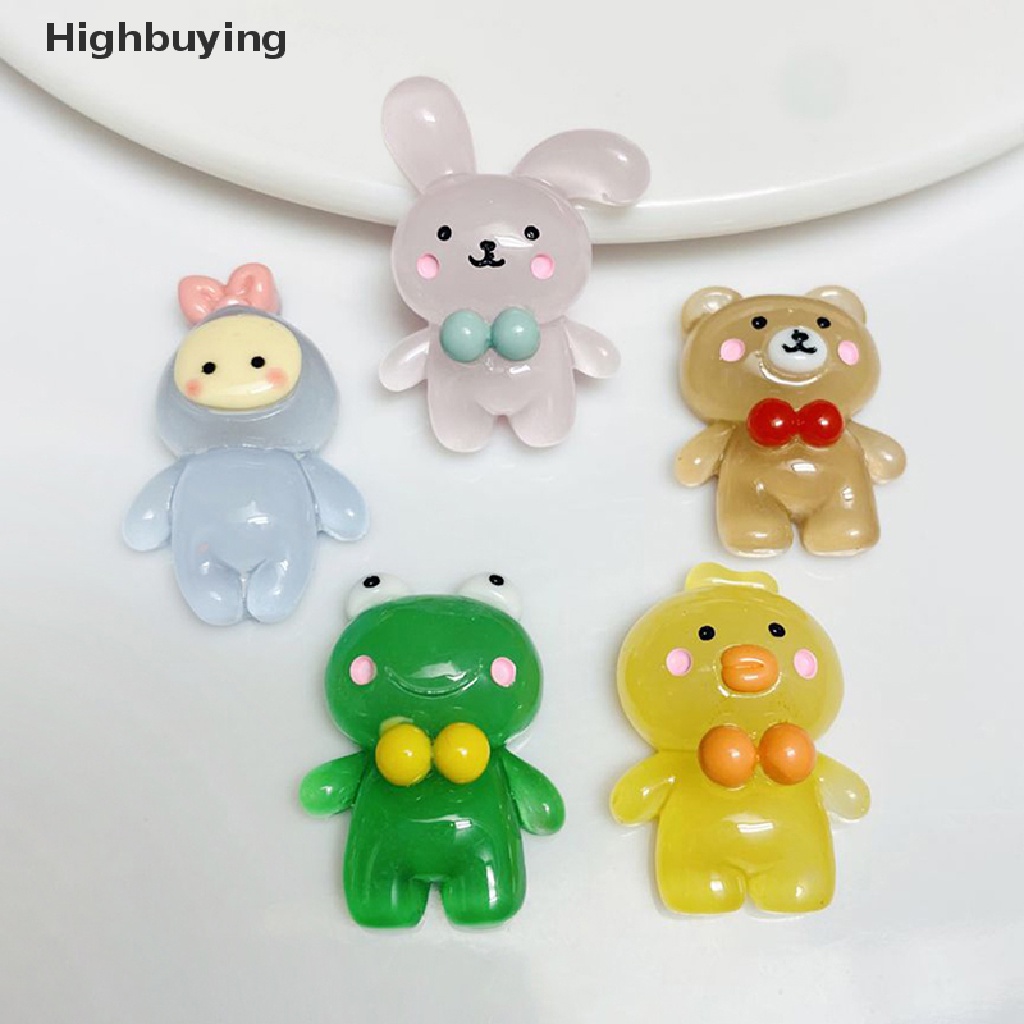 Hbid 5 Pcs Fluorescence Mini Resin Hewan Kelinci Beruang Bebek Mainan DIY Handmade Perhiasan Aksesoris Miniatur Dekorasi Lucu Ornamen Hadiah Glory